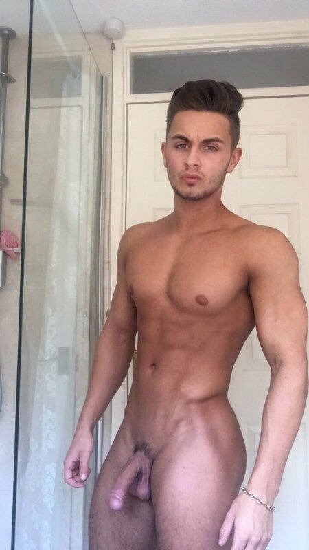 Sexy nude muscle boy with a long cock
