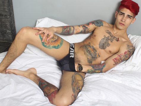 Tattooed boy with a big uncut cock